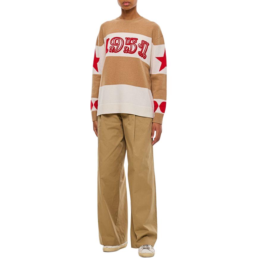 (Women) 'S Max Mara MaxMara  Beige Striped Pattern Crew Neck Long Sleeve Sweater 2421366121600007 圖 4