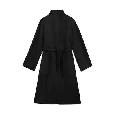 (Women) 'S Max Mara MaxMara Black Belted Stand Collar Coat with Large Pockets 10160229600LILIA004