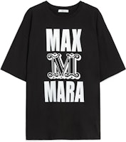 (Women) 'S Max Mara MaxMara Black Cotton Short Sleeve T-Shirt with Letter Print 1946062906021-CARLO (Women) 'S Max Mara MaxMara Black Cotton Short Sleeve T-Shirt with Letter Print 1946062906021-CARLO