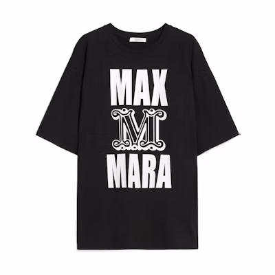 (Women) 'S Max Mara MaxMara Black Cotton Short Sleeve T-Shirt with Letter Print 1946062906021-CARLO
