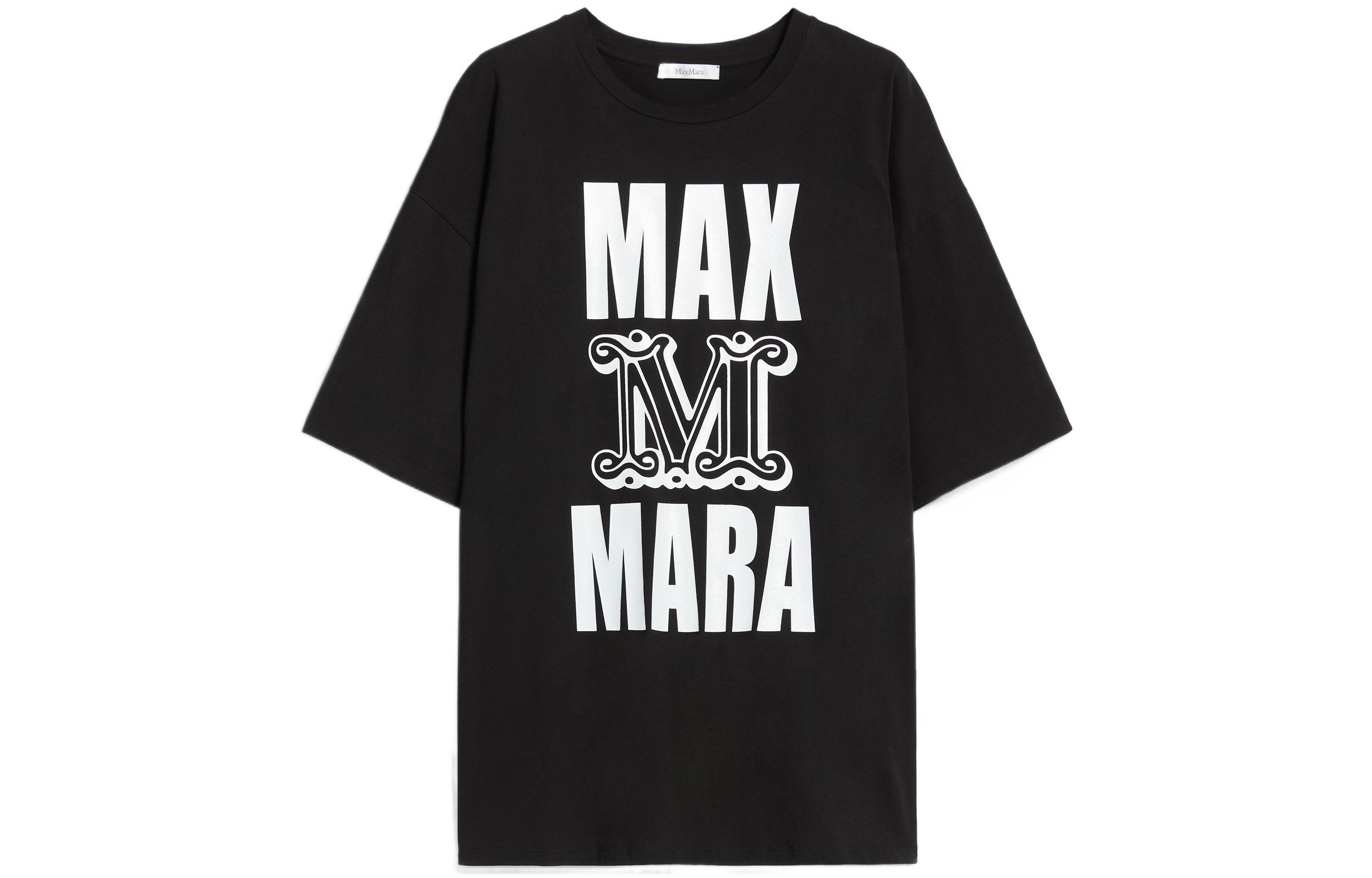 Order (W) Camiseta Negra de Algodón Manga Corta ''S Max Mara con Estampado de Letras. 1946062906021-CARLO