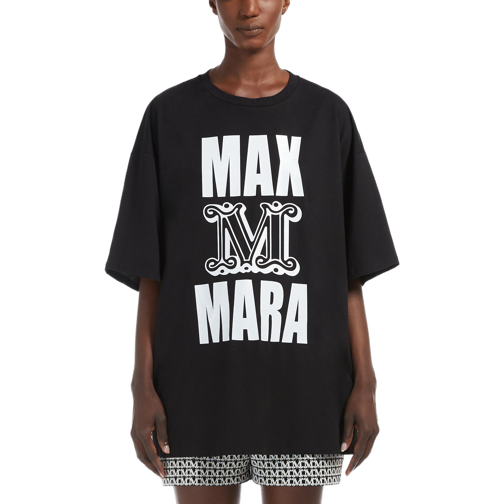 Lookbook (W) Camiseta Negra de Algodón Manga Corta ''S Max Mara con Estampado de Letras. 1946062906021-CARLO