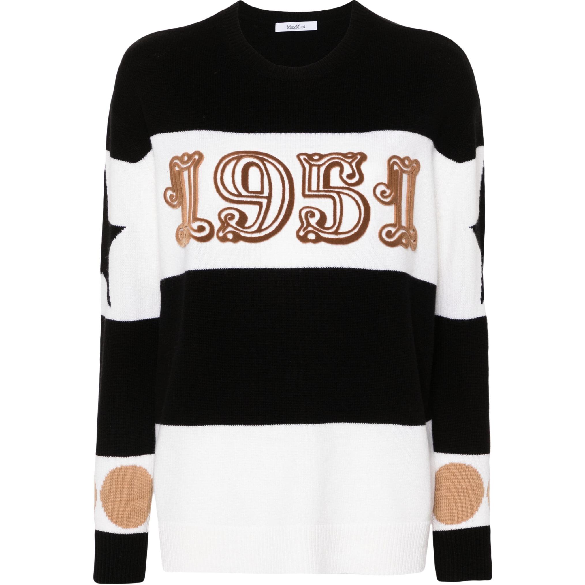 (Women) 'S Max Mara MaxMara  Black Crewneck Sweater with Numeric Stripe Pattern. 2421366121600-008