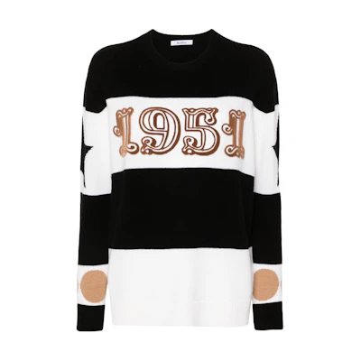 (Women) 'S Max Mara MaxMara Black Crewneck Sweater with Numeric Stripe Pattern. 2421366121600-008