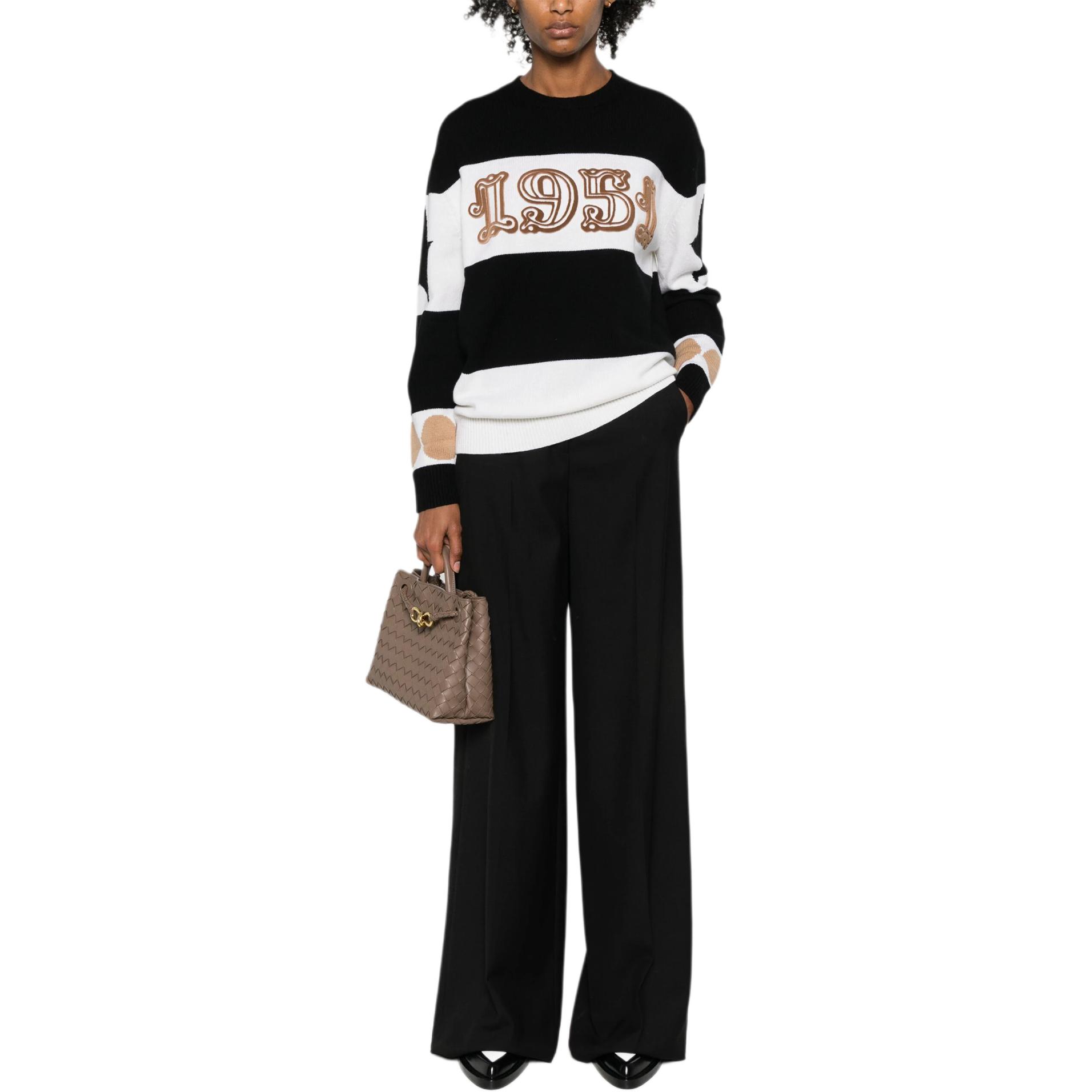 Lookbook (Women) 'S Max Mara MaxMara  Black Crewneck Sweater with Numeric Stripe Pattern. 2421366121600-008