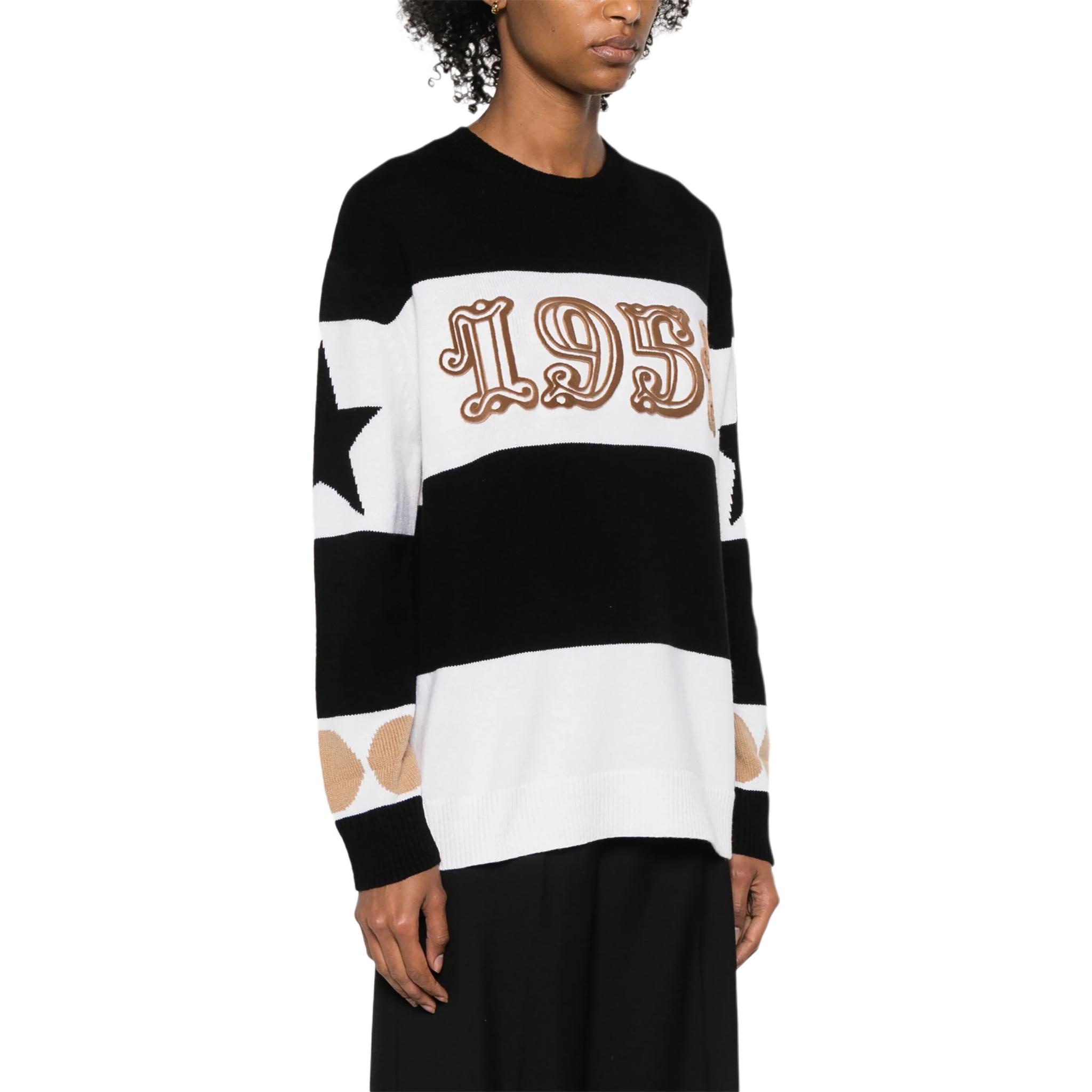 Purchase (Women) 'S Max Mara MaxMara  Black Crewneck Sweater with Numeric Stripe Pattern. 2421366121600-008
