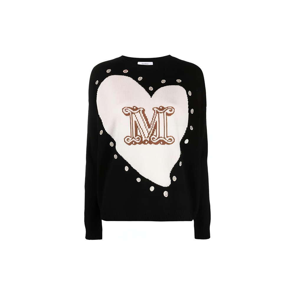 (Women) 'S Max Mara MaxMara  Black Heart Logo Knit Cashmere Sweater 2313611131600-014