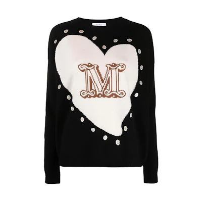 (Women) 'S Max Mara MaxMara Black Heart Logo Knit Cashmere Sweater 2313611131600-014