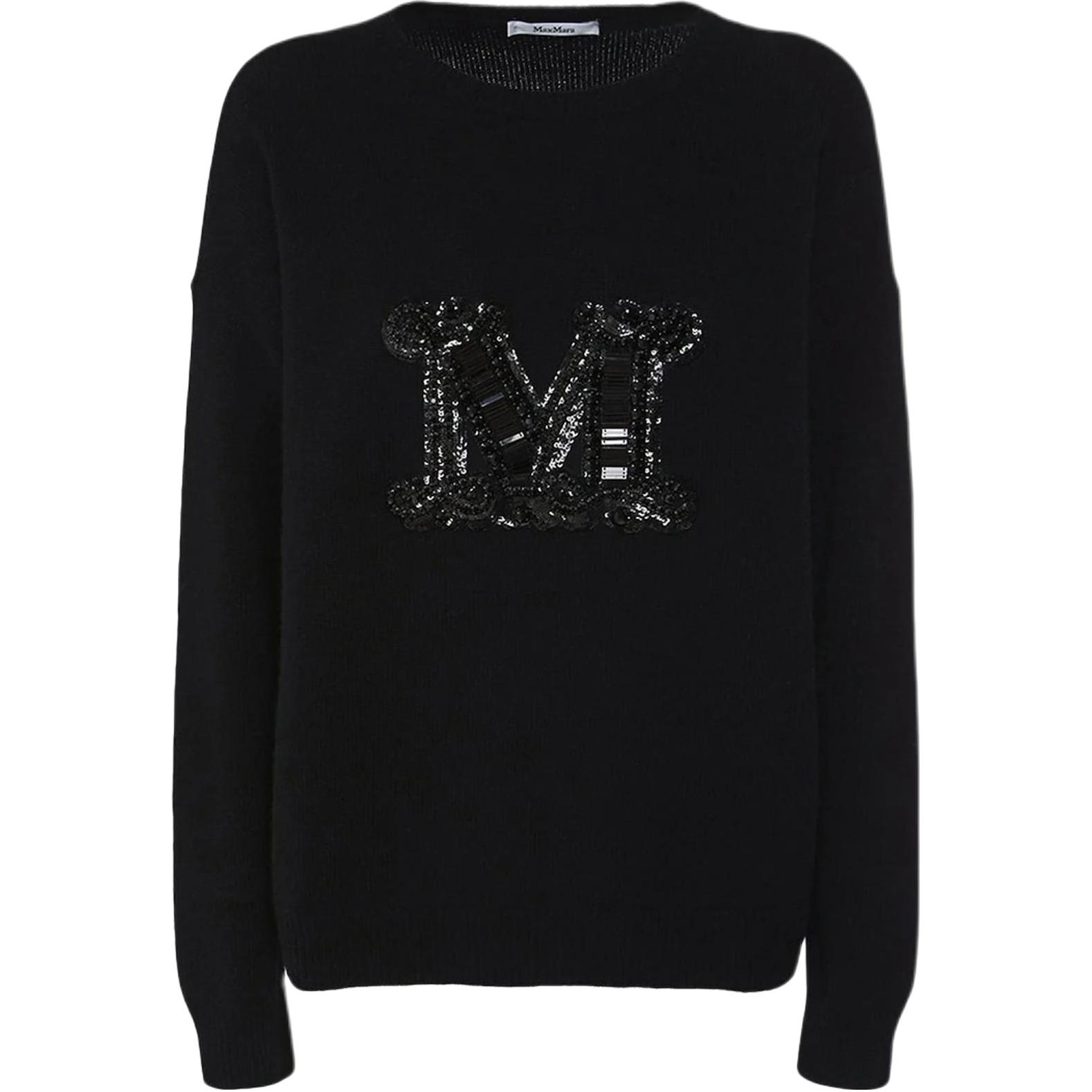(Women) 'S Max Mara MaxMara  Black Letter Print Crewneck Oversized Sweater. 2313660533600-004