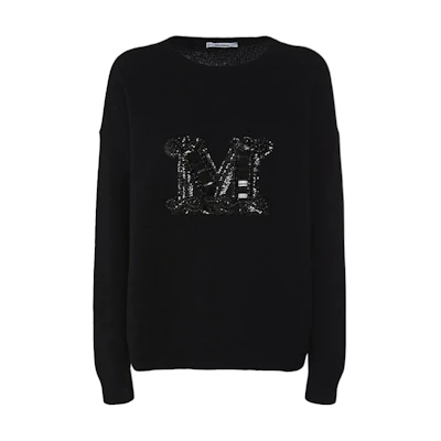 (Women) 'S Max Mara MaxMara Black Letter Print Crewneck Oversized Sweater. 2313660533600-004