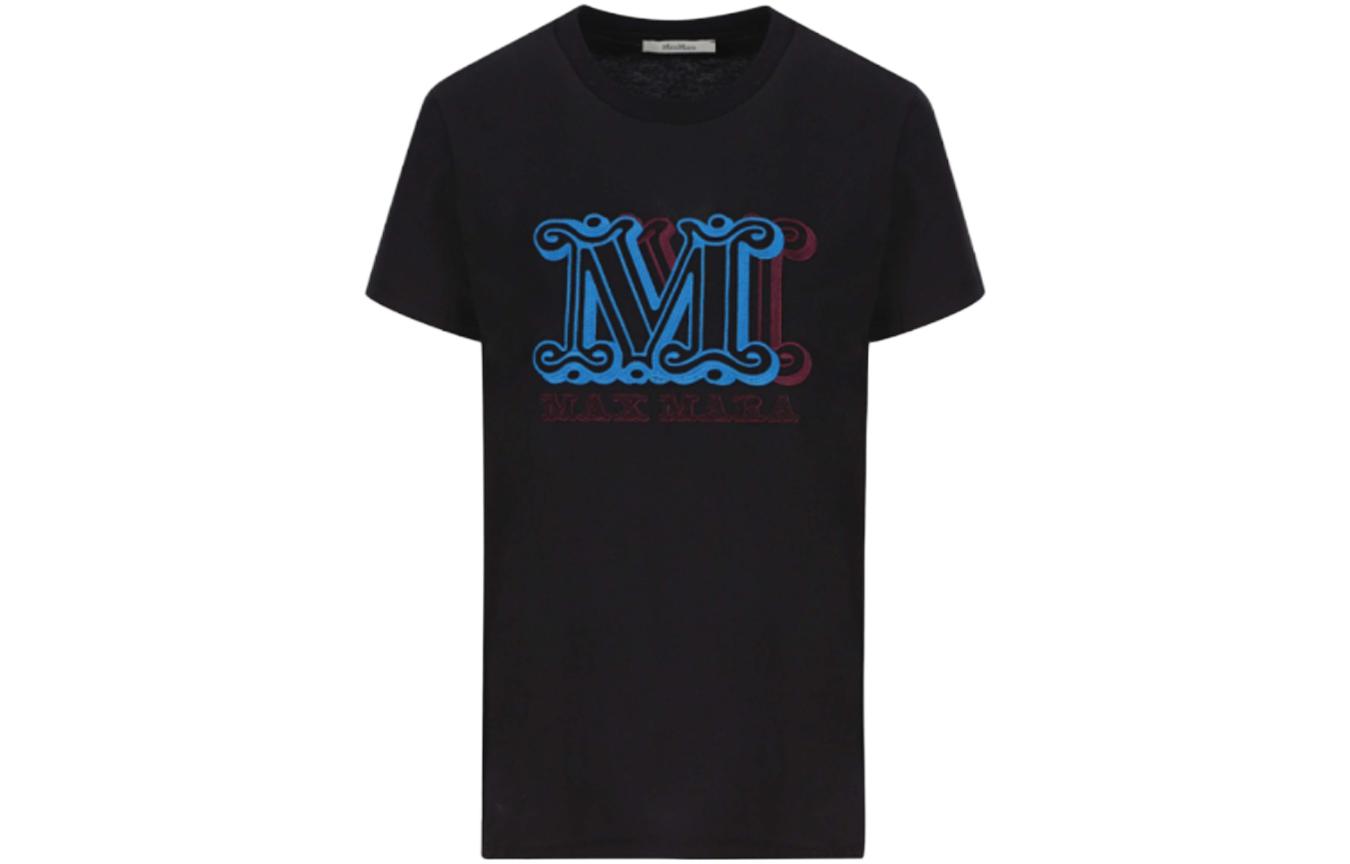 (Women) 'S Max Mara MaxMara  Black Logo Print Crew Neck Short Sleeve Oversized T-Shirt 19460423-600-007