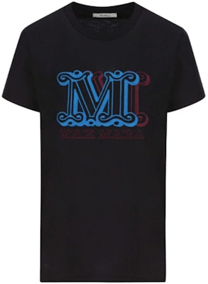 (W) 막스마라 블랙 로고 프린트 크루넥 반팔 오버사이즈 티셔츠 19460423-600-007 Order (W) 막스마라 블랙 로고 프린트 크루넥 반팔 오버사이즈 티셔츠 19460423-600-007