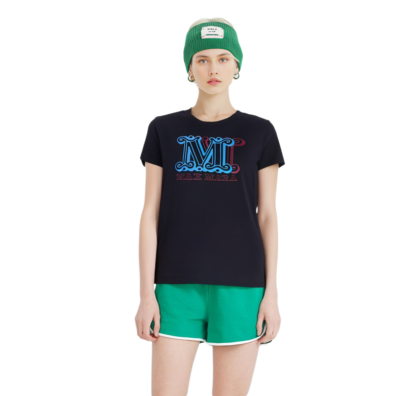 Lookbook (W) 막스마라 블랙 로고 프린트 크루넥 반팔 오버사이즈 티셔츠 19460423-600-007