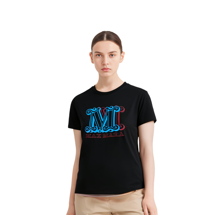 Purchase (W) 막스마라 블랙 로고 프린트 크루넥 반팔 오버사이즈 티셔츠 19460423-600-007