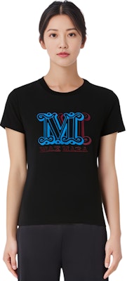 (W) 막스마라 블랙 로고 프린트 크루넥 반팔 오버사이즈 티셔츠 19460423-600-007 Details for (W) 막스마라 블랙 로고 프린트 크루넥 반팔 오버사이즈 티셔츠 19460423-600-007