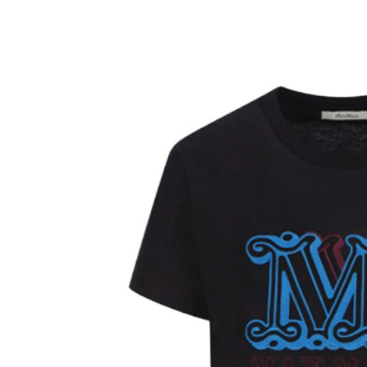 Sizing (W) 막스마라 블랙 로고 프린트 크루넥 반팔 오버사이즈 티셔츠 19460423-600-007