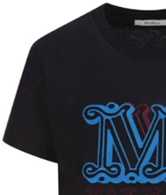 (W) 막스마라 블랙 로고 프린트 크루넥 반팔 오버사이즈 티셔츠 19460423-600-007 Sizing (W) 막스마라 블랙 로고 프린트 크루넥 반팔 오버사이즈 티셔츠 19460423-600-007