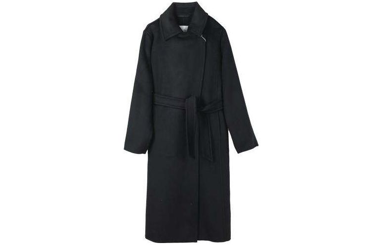(Women) 'S Max Mara MaxMara  Black Long Cashmere Coat with Belt and Long Sleeves. 2310160639600-004