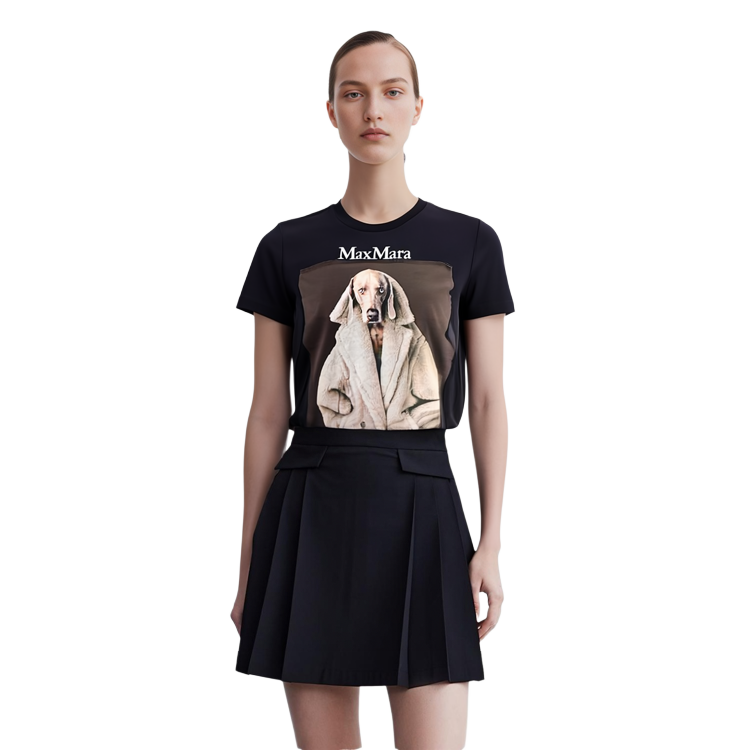 Shop (W) 막스마라 블랙 루즈핏 애니멀 프린트 그래픽 반팔 티셔츠 2319460339600-VALIDO004