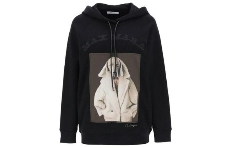 (Women) 'S Max Mara MaxMara  Black Printed Graphic Hoodie with Long Sleeves 1926013906004-LILLO
