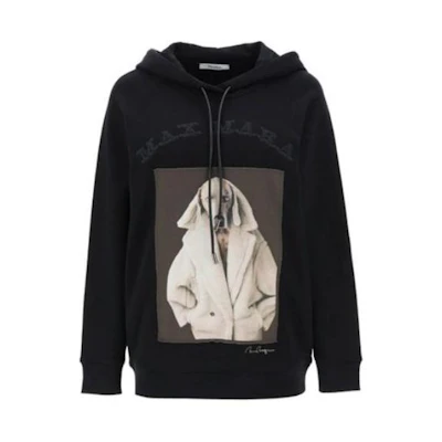 (Women) 'S Max Mara MaxMara Black Printed Graphic Hoodie with Long Sleeves 1926013906004-LILLO