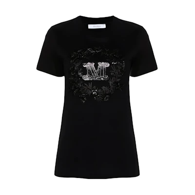 (Women) 'S Max Mara MaxMara Black Short-Sleeve Crewneck Letter Logo T-Shirt. 2411941011600-010