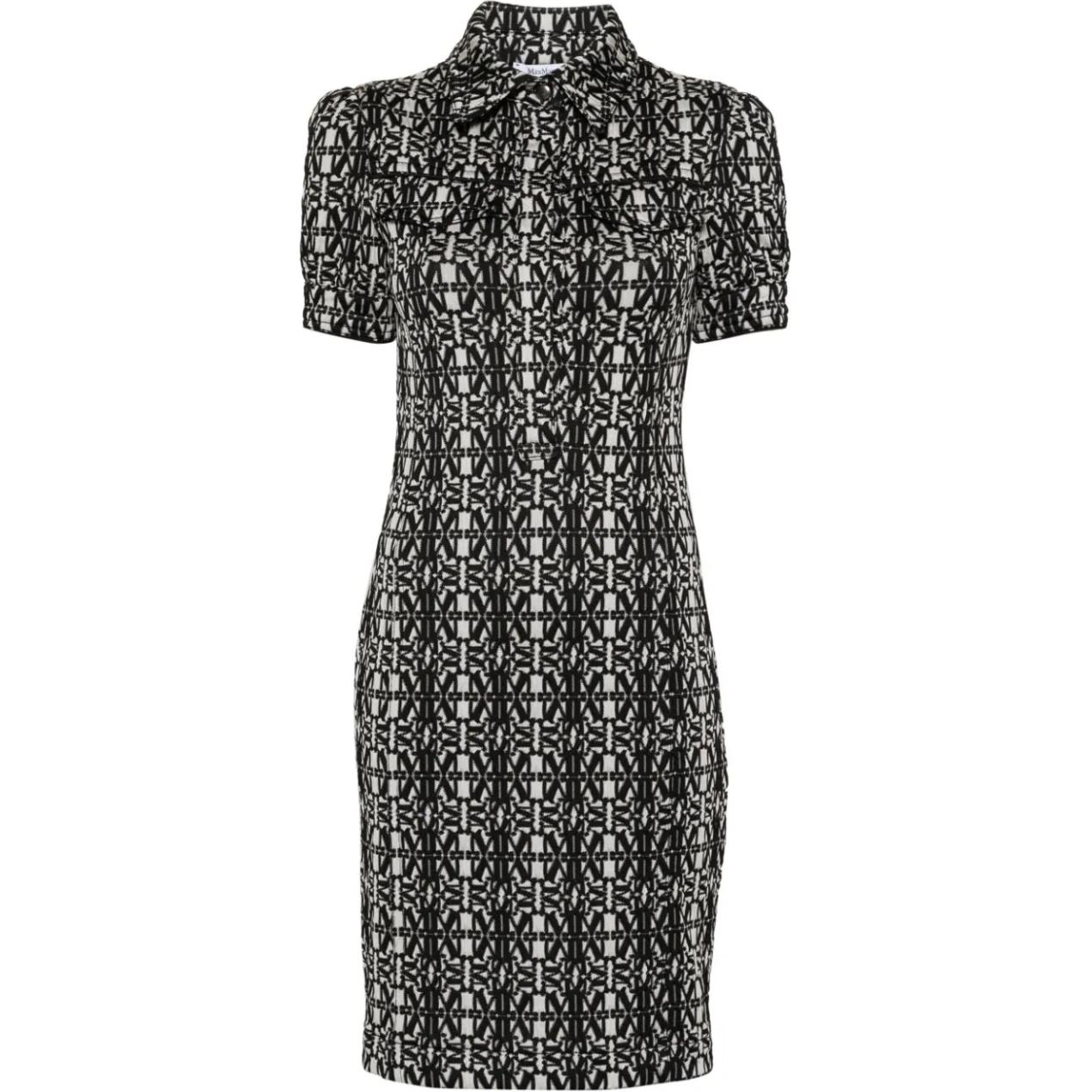 (Women) 'S Max Mara MaxMara  Black Short Sleeve Mini Dress with All-Over Print Design 2411621022600-001
