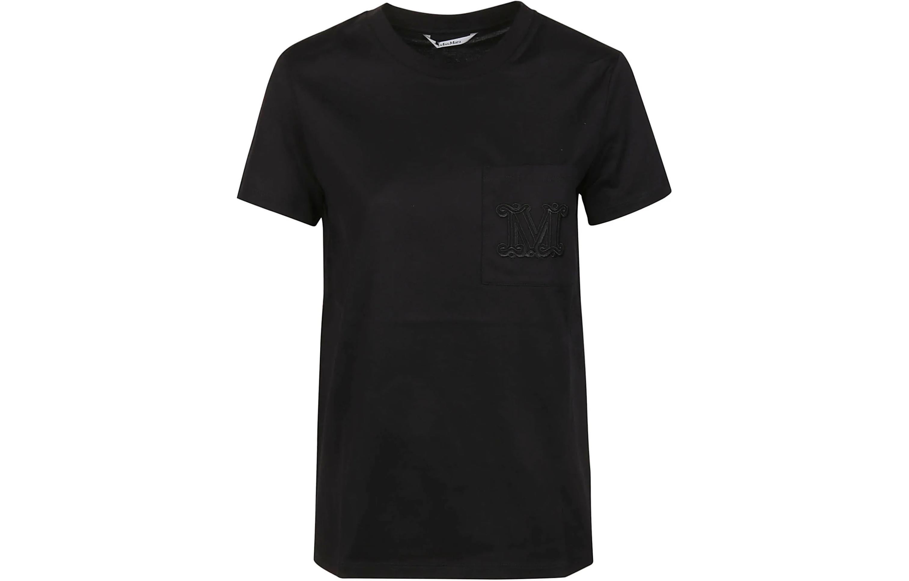 (Women) 'S Max Mara MaxMara  Black Short Sleeve T-Shirt with Round Neck and Letter Print 2411941032600-005