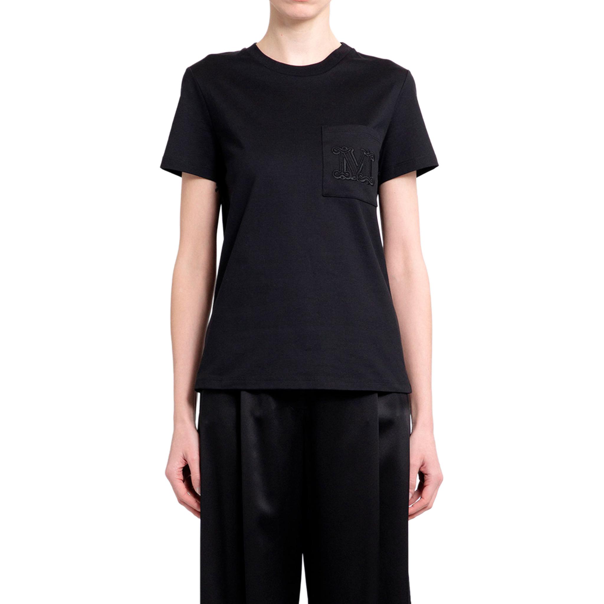 Shop (Women) 'S Max Mara MaxMara  Black Short Sleeve T-Shirt with Round Neck and Letter Print 2411941032600-005