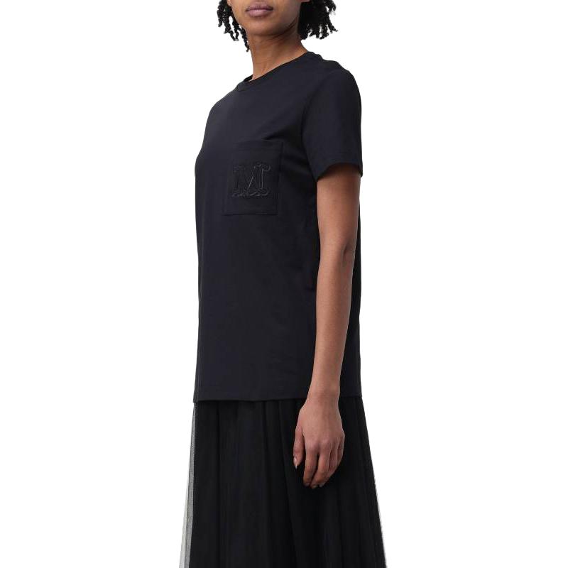Purchase (Women) 'S Max Mara MaxMara  Black Short Sleeve T-Shirt with Round Neck and Letter Print 2411941032600-005