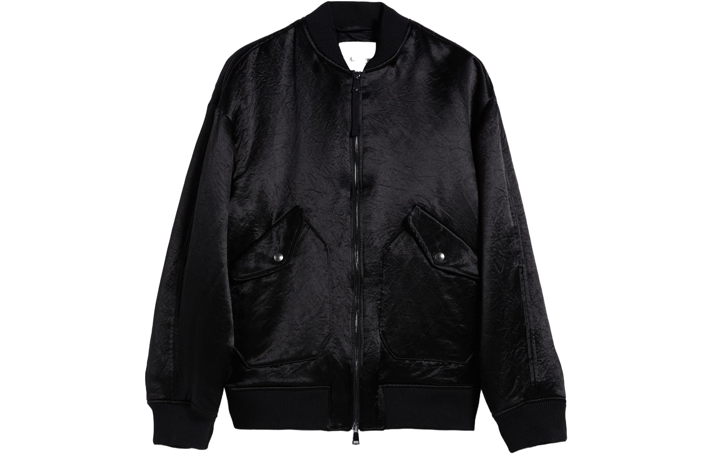 (Women) 'S Max Mara MaxMara  Black Solid Zip-Up Bomber Jacket with Long Sleeves 6481034806-006
