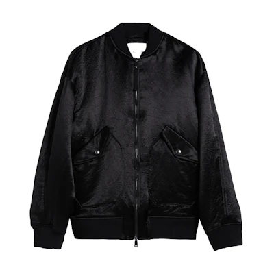 (Women) 'S Max Mara MaxMara Black Solid Zip-Up Bomber Jacket with Long Sleeves 6481034806-006