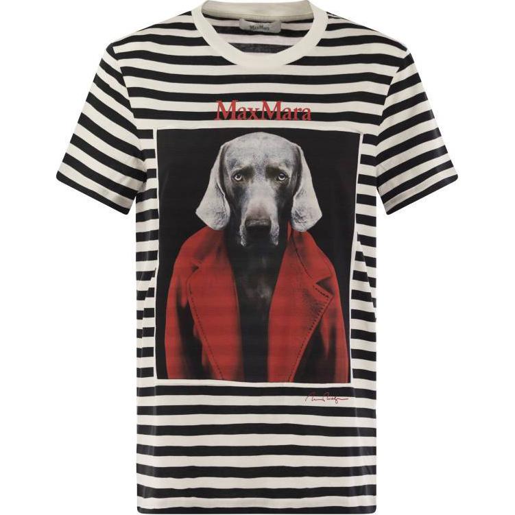 Order (Women) 'S Max Mara MaxMara  Black Striped Animal Print Crewneck T-Shirt. 1946084106003