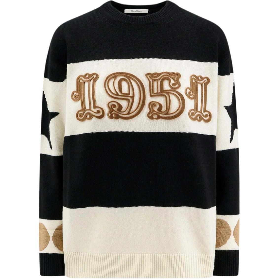 (Women) 'S Max Mara MaxMara  Black Striped Letter Crewneck Loose Long Sleeve Sweater 1366124106-008