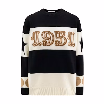 (Women) 'S Max Mara MaxMara Black Striped Letter Crewneck Loose Long Sleeve Sweater 1366124106-008