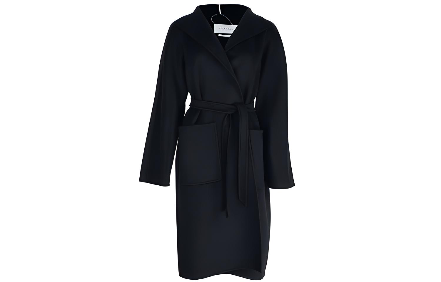 (Women) 'S Max Mara MaxMara  Black Tie-Waist Long-Sleeve Midi Coat 10160229004