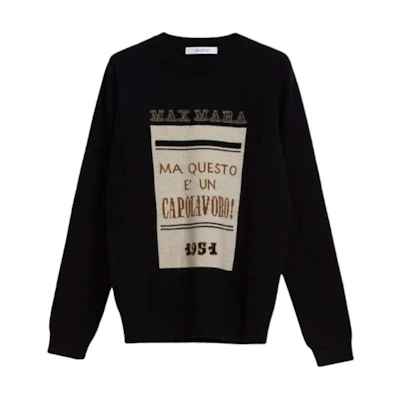 (Women) 'S Max Mara MaxMara Black Wool Cashmere Pullover Sweater Solid Print Crewneck 1366181306021-HIGHER