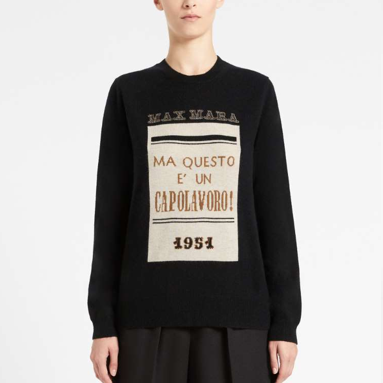 Shop (W) ''Max Mara Black Wool Cashmere Sweater Crewneck Polos Wanita Casual'' 1366181306021-HIGHER