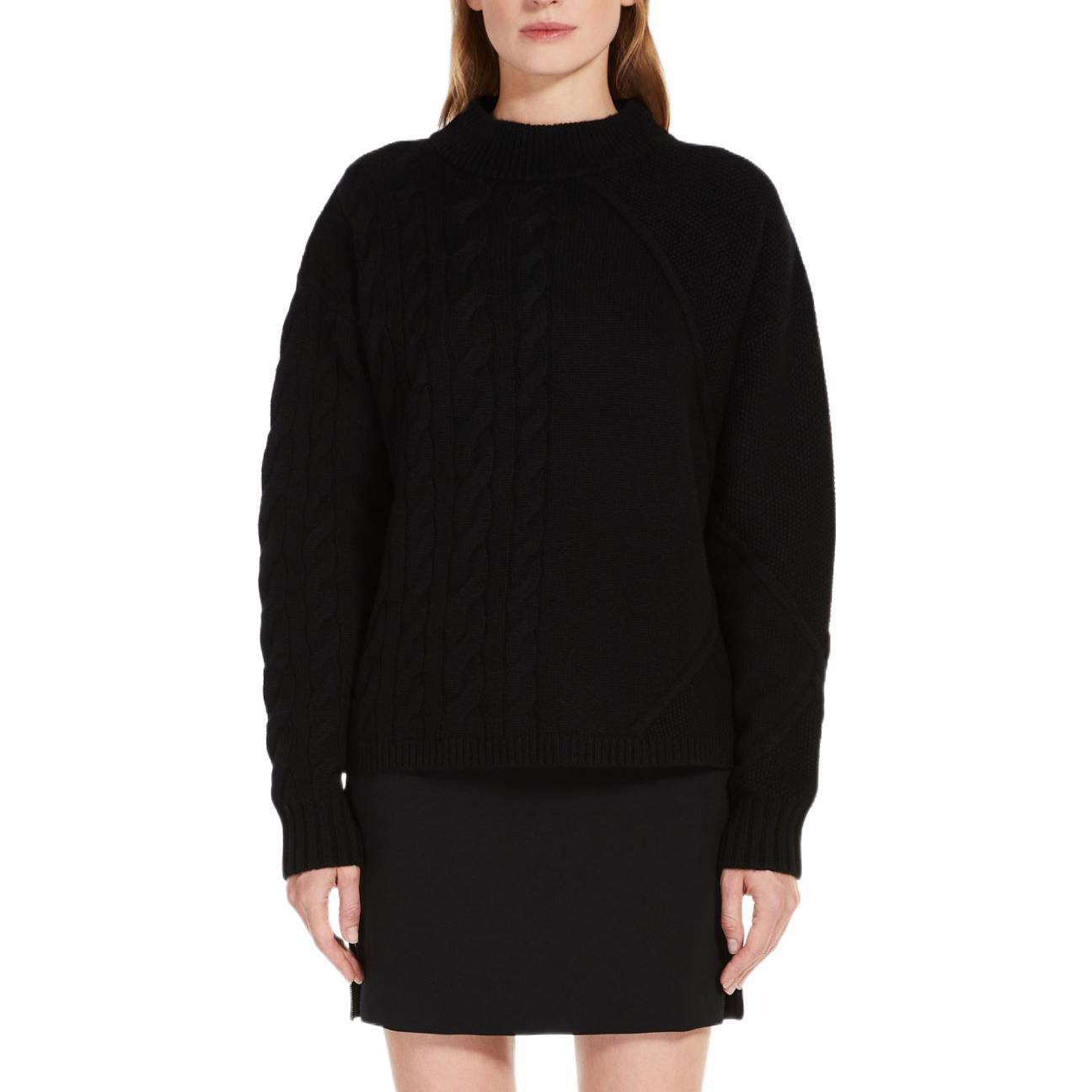 Lookbook (Women) 'S Max Mara MaxMara  Black Wool Cashmere Ribbed Crewneck Long Sleeve Sweater 1366142306008-ACCORDO