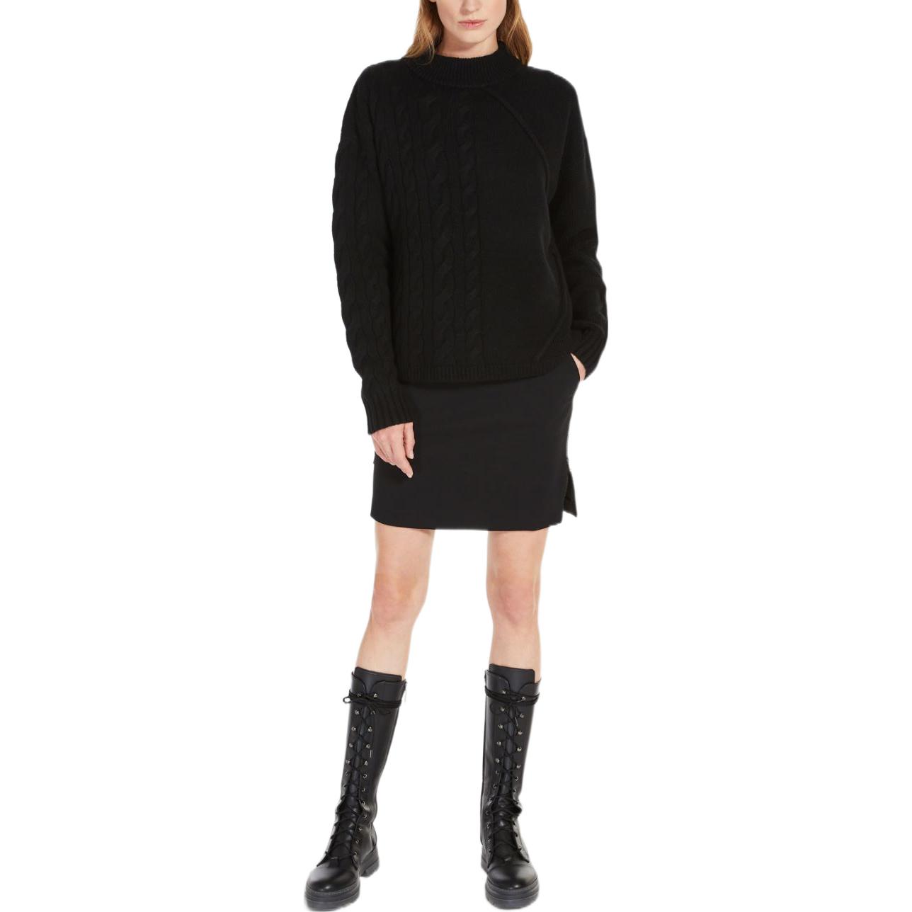 Purchase (Women) 'S Max Mara MaxMara  Black Wool Cashmere Ribbed Crewneck Long Sleeve Sweater 1366142306008-ACCORDO