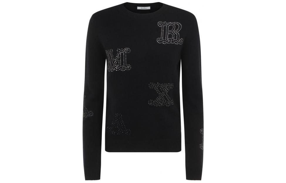 (Women) 'S Max Mara MaxMara  Blue-Black Rhinestone Letter Long Sleeve Pullover Sweater 13660429-600-010