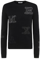 (Women) 'S Max Mara MaxMara Blue-Black Rhinestone Letter Long Sleeve Pullover Sweater 13660429-600-010 (Women) 'S Max Mara MaxMara Blue-Black Rhinestone Letter Long Sleeve Pullover Sweater 13660429-600-010
