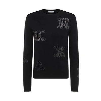 (Women) 'S Max Mara MaxMara Blue-Black Rhinestone Letter Long Sleeve Pullover Sweater 13660429-600-010