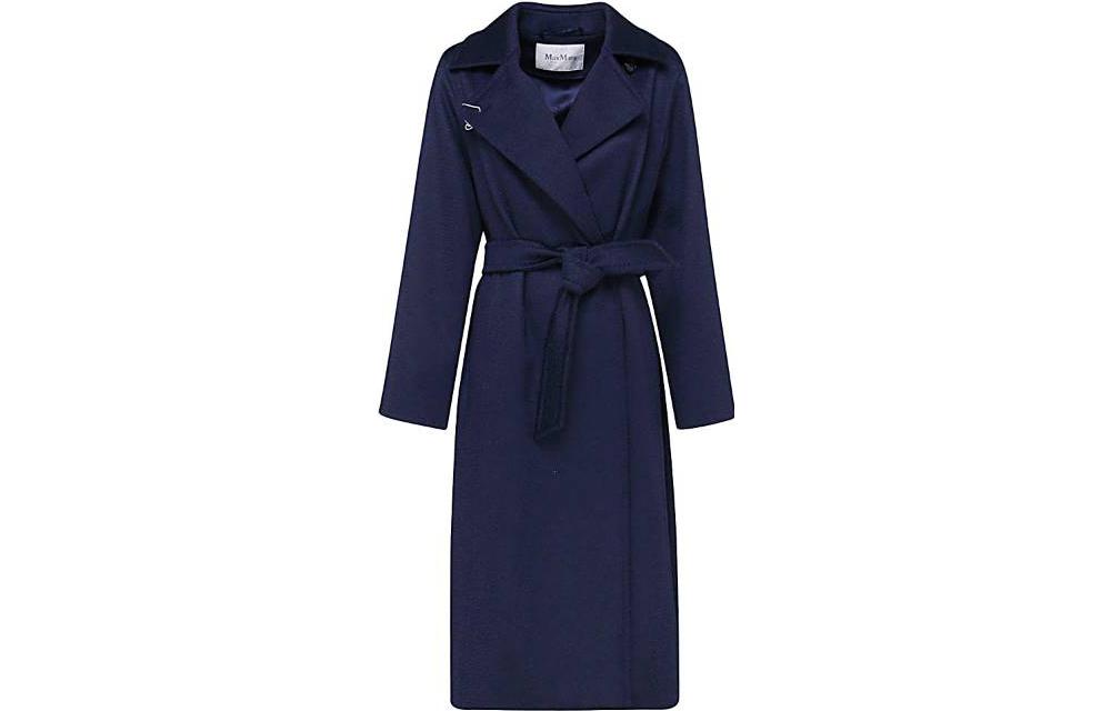 (Women) 'S Max Mara MaxMara  Blue Long Coat with Solid Color and Belted Lapel Design 10160323600-015