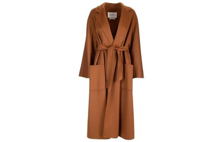 (Women) 'S Max Mara MaxMara  Brown Belted Mid-Length Coat with Solid Lapel Design 2310160539600-003