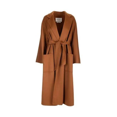 (Women) 'S Max Mara MaxMara Brown Belted Mid-Length Coat with Solid Lapel Design 2310160539600-003