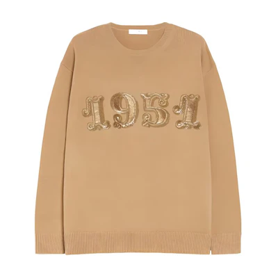 (Women) 'S Max Mara MaxMara Brown Digital Print Crewneck Pullover Sweater Long Sleeve. 1366224206-025