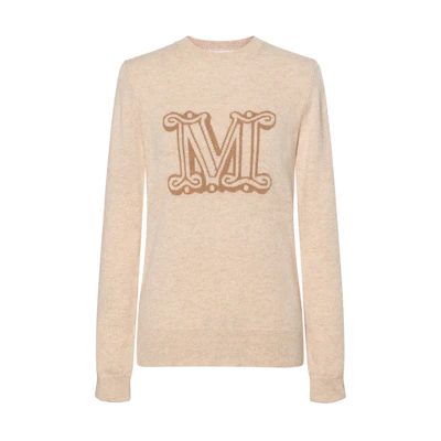 (Women) 'S Max Mara MaxMara Brown Long-Sleeve Letter Print Crewneck Sweater 13661029600-002