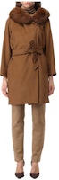 (Women) 'S Max Mara MaxMara Brown Mid-Length Coat with Fur Collar and Tie Waist 236016203306-056 (Women) 'S Max Mara MaxMara Brown Mid-Length Coat with Fur Collar and Tie Waist 236016203306-056