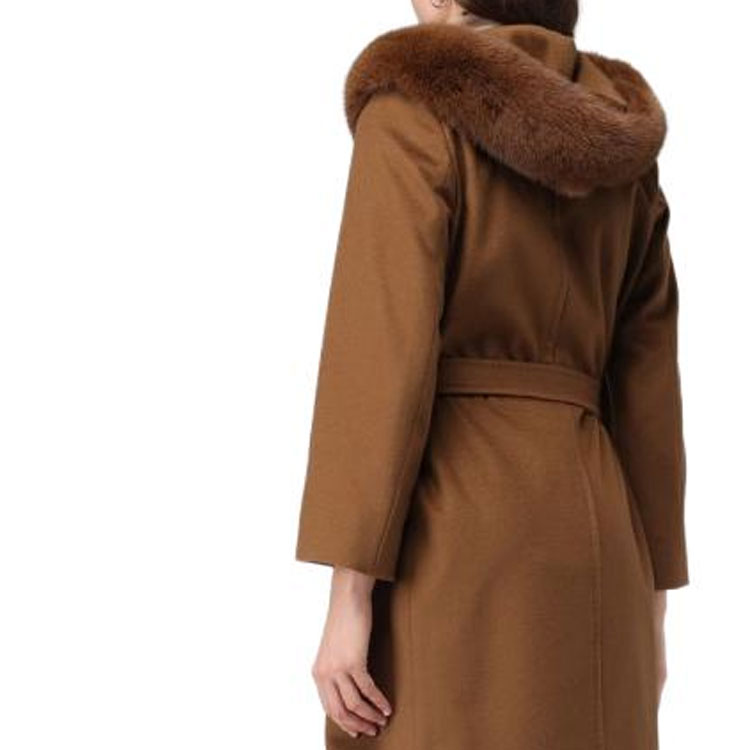 Shop (W) ''Kot Coklat Mid-Length ''S Max Mara dengan Kolar Bulu & Pinggang Bertali''. 236016203306-056